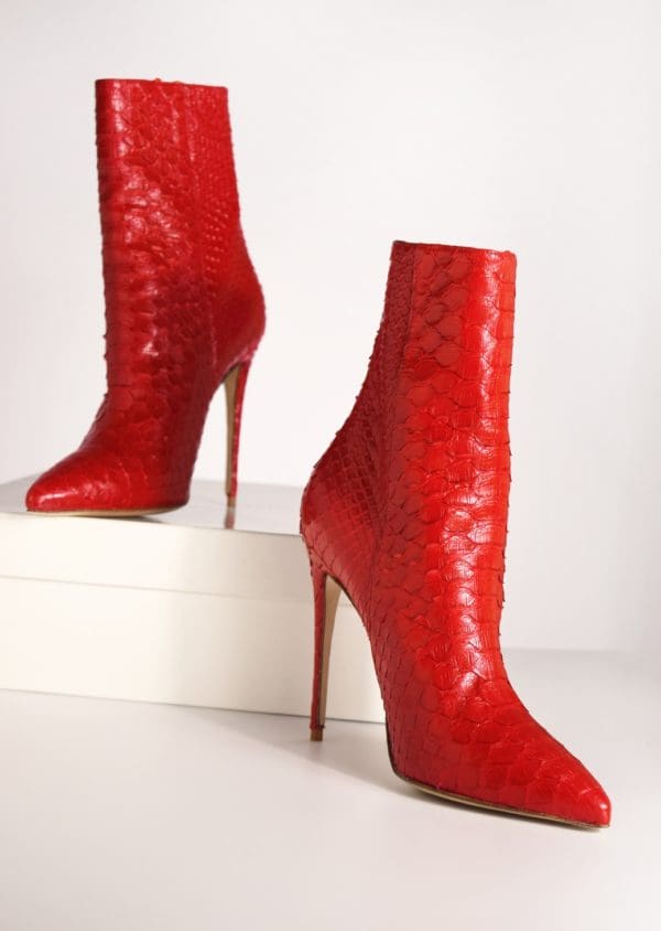 Ares Red Ankle Boots in Genuine Python – Aethra